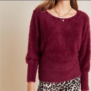 By Anthropologie Ember Burgundy Off Shoulder Eyelash Sweater S